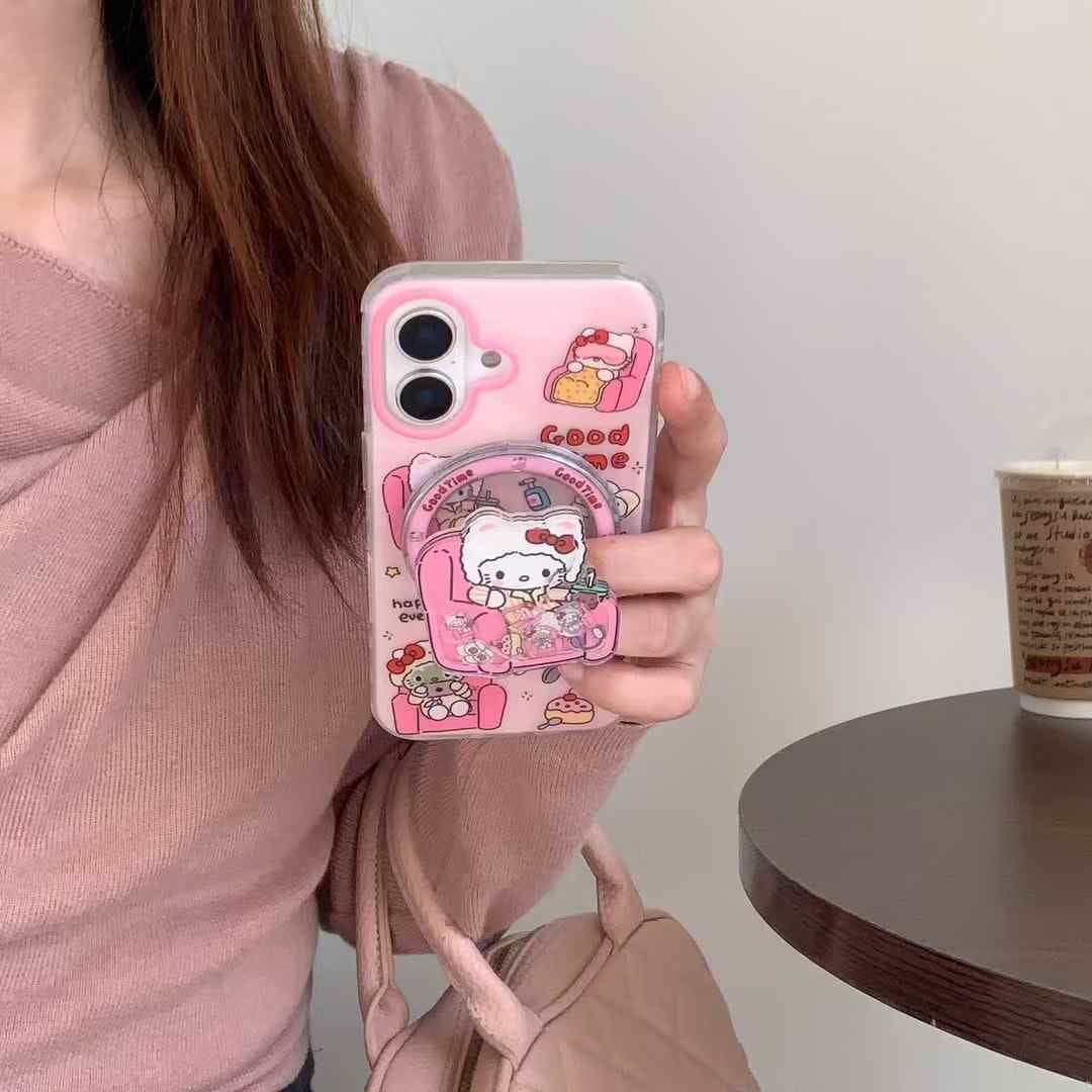 Kitty Sitting On Chair Silicon iPhone Case With Magsafe Holder