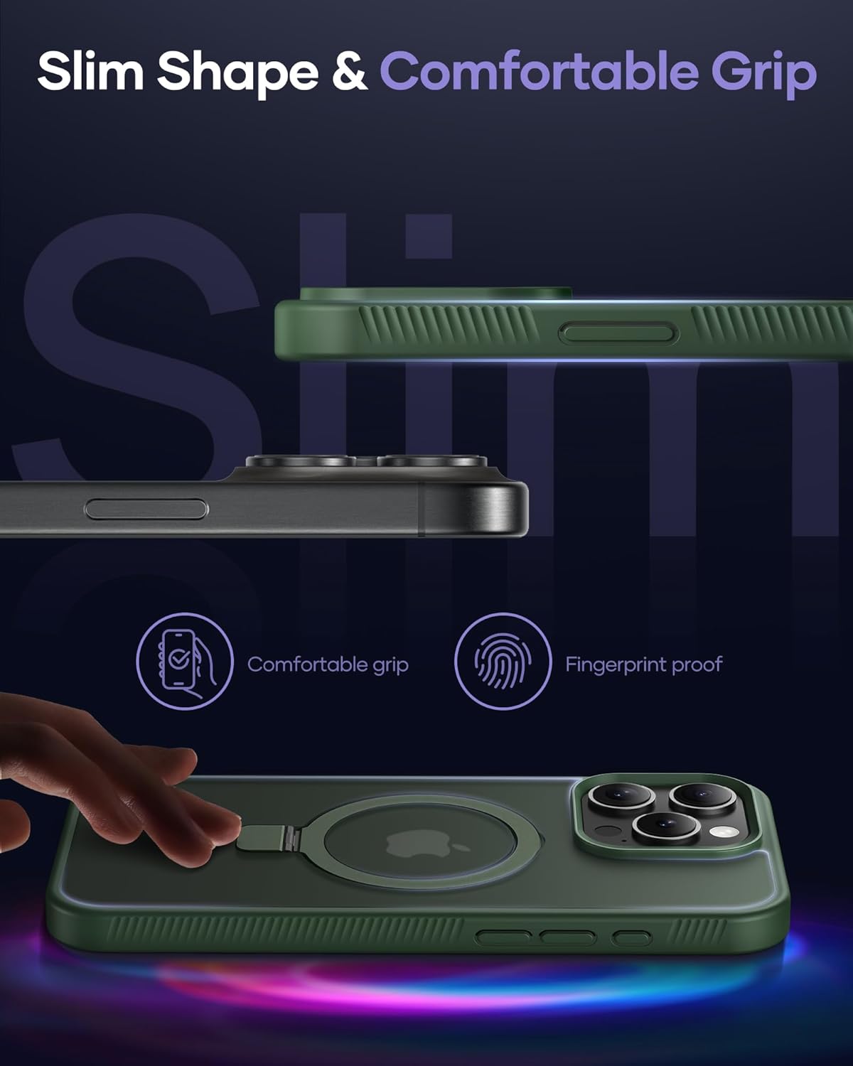 Magnetic Ring Kickstand, Shockproof Protective Back & Translucent Matte Slim Phone Cover for iPhone