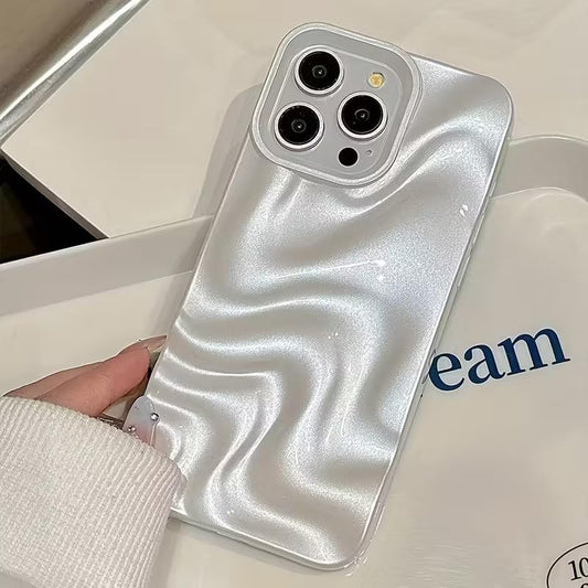 Hot 3D Minimalist Faux Wave Cute Design White Swirl Back Case Cover for iPhone