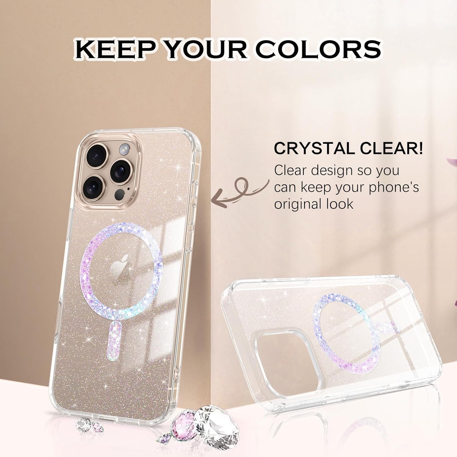 Compatible with Magsafe Sparkling Design Slim Anti-Fingerprint for iPhone