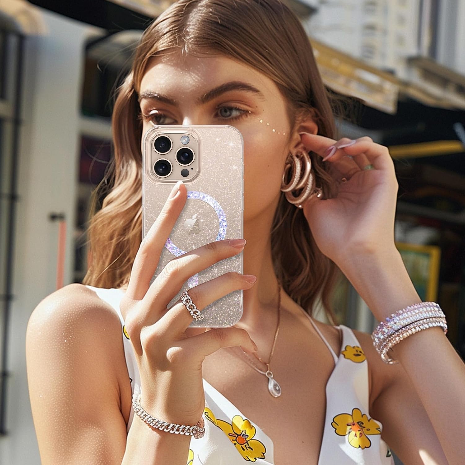 Compatible with Magsafe Sparkling Design Slim Anti-Fingerprint for iPhone