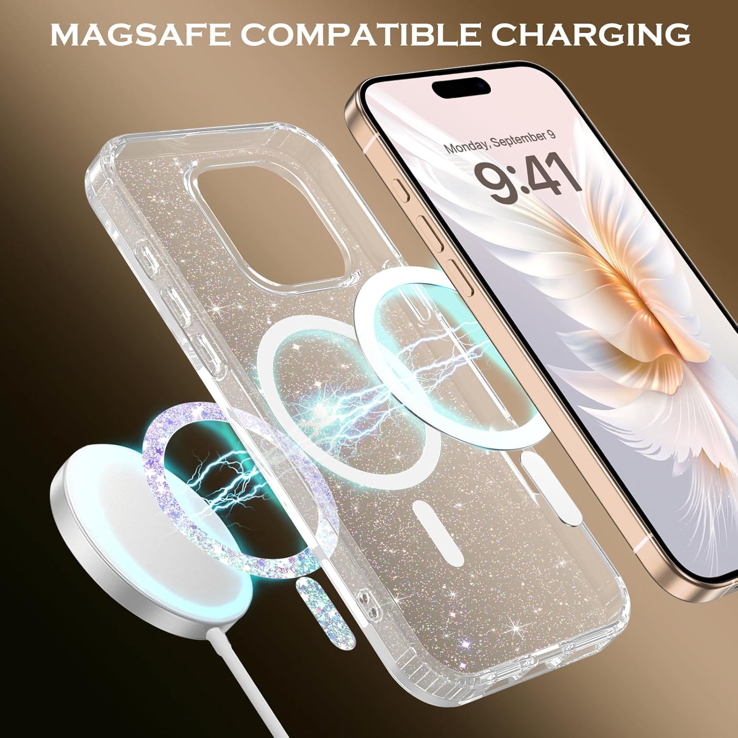 Compatible with Magsafe Sparkling Design Slim Anti-Fingerprint for iPhone