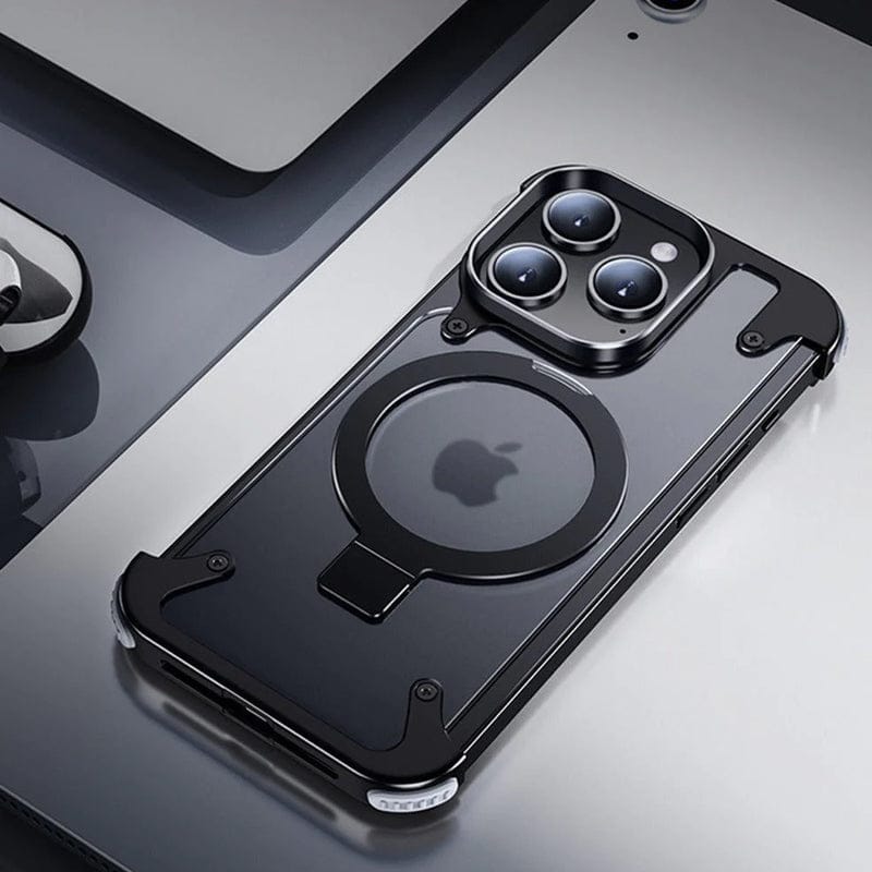 Metal Frameless Armoured Case with Kickstand For iPhone