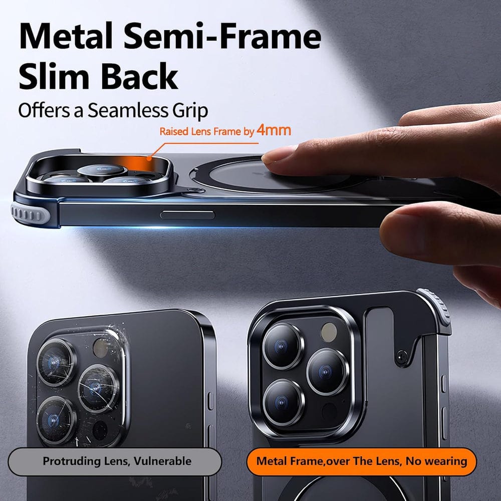 Metal Frameless Armoured Case with Kickstand For iPhone