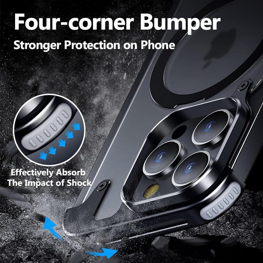 Metal Frameless Armoured Case with Kickstand For iPhone