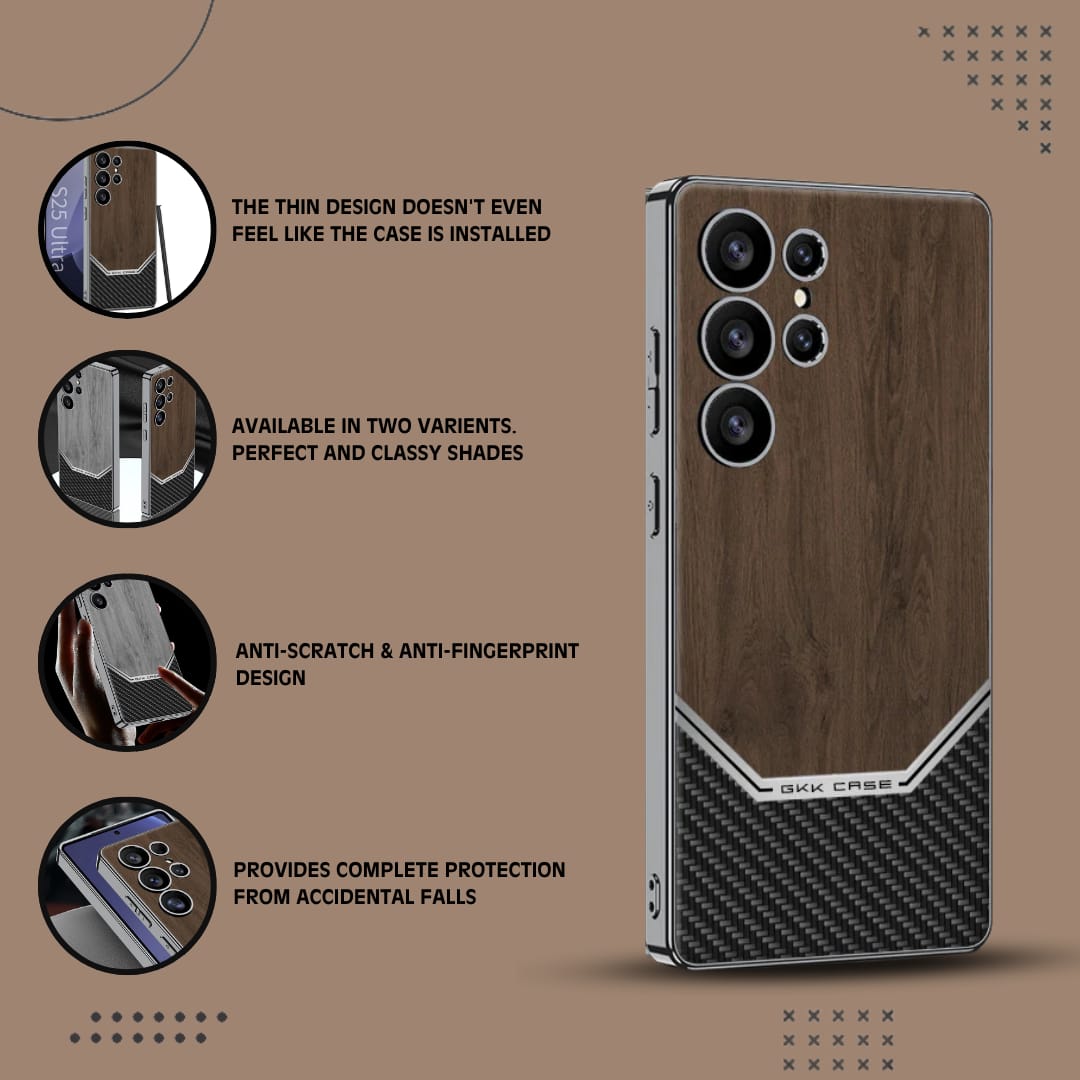 Luxurious Leather Wood Grain Texture Case - Samsung