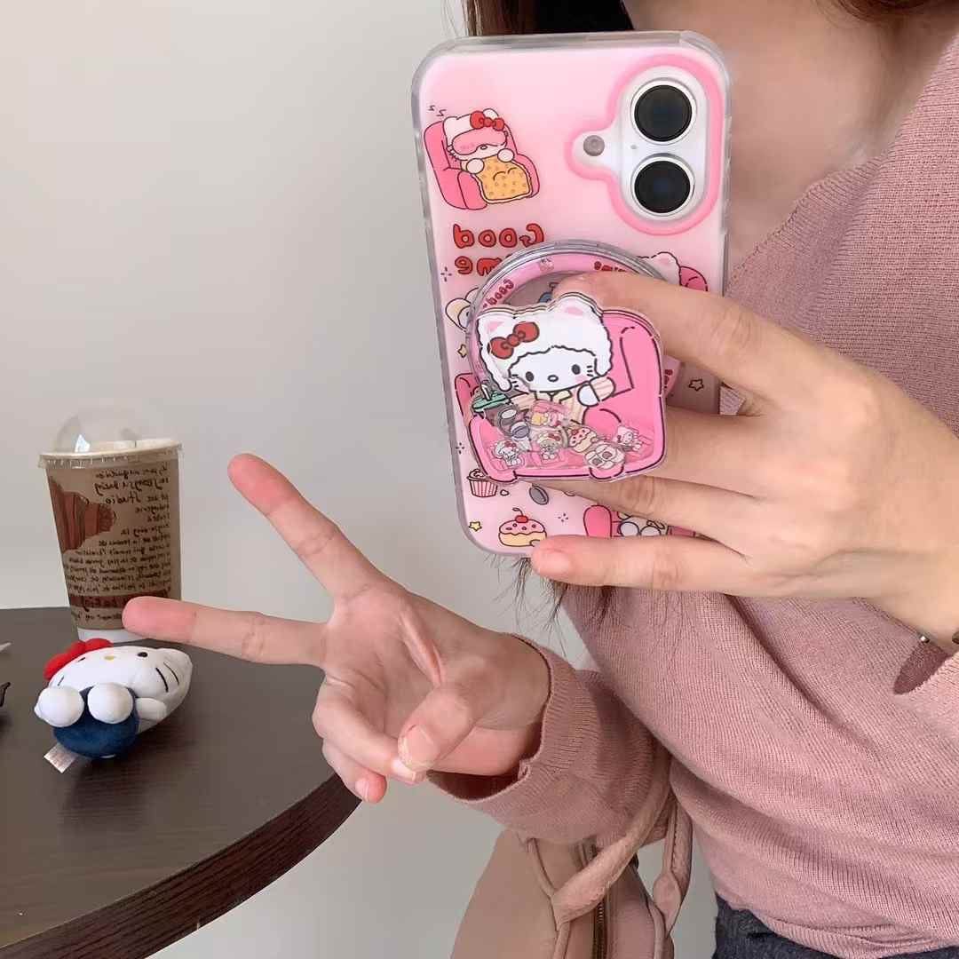 Kitty Sitting On Chair Silicon iPhone Case With Magsafe Holder