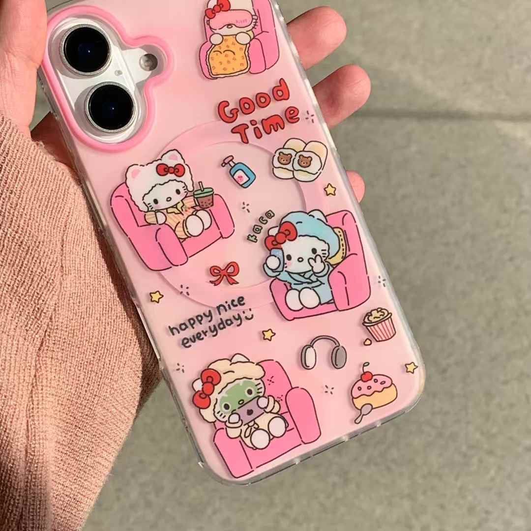 Kitty Sitting On Chair Silicon iPhone Case With Magsafe Holder