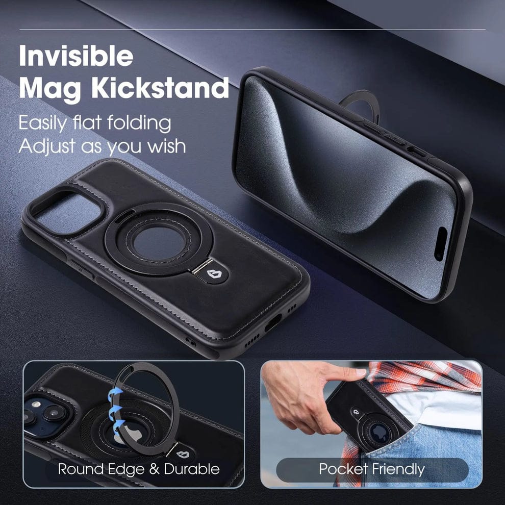 Full-Coverage Shockproof Leather Magnetic Stand iPhone Case