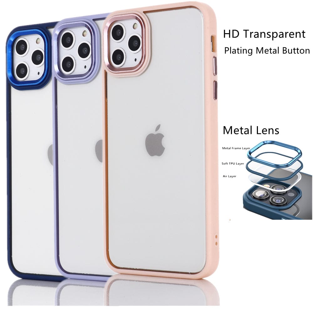 Metal Buttons Hybrid Case With Metal Lens Protection Case For iPhone