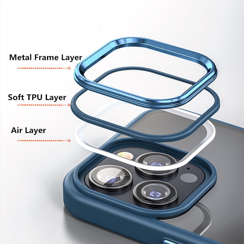 Metal Buttons Hybrid Case With Metal Lens Protection Case For iPhone