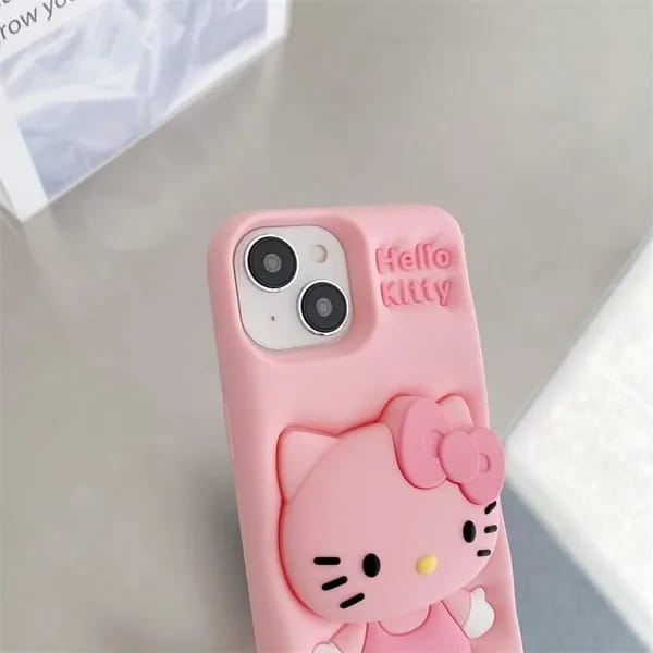 3D Cartoon Hello Kitty Case Bow Cat Girly Kitty Doll Animal Back Case For iPhone