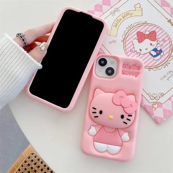 3D Cartoon Hello Kitty Case Bow Cat Girly Kitty Doll Animal Back Case For iPhone