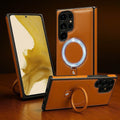 Luxe Leather Magnetic Ring Holder Case For Samsung