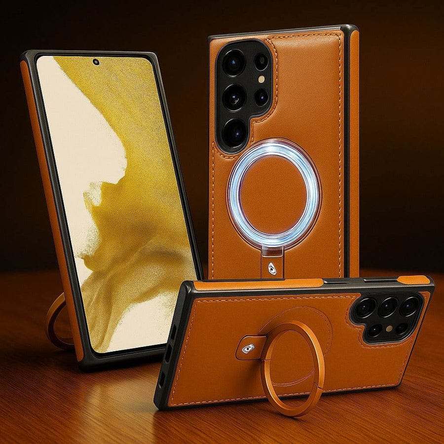 Luxe Leather Magnetic Ring Holder Case For Samsung