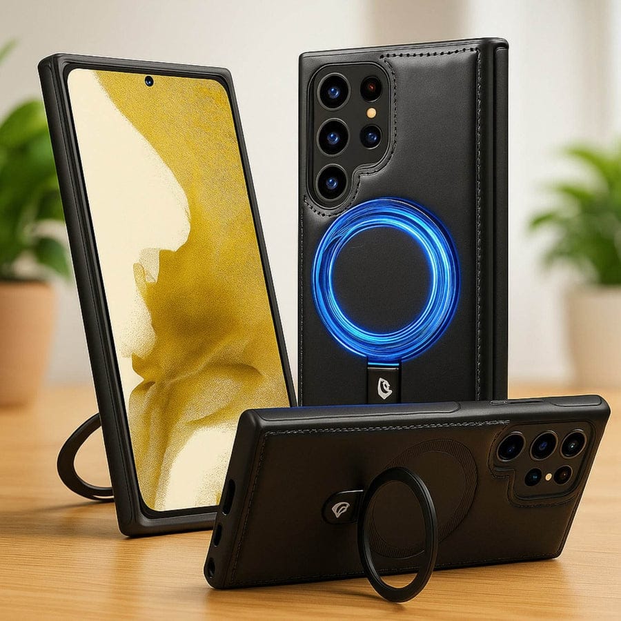 Luxe Leather Magnetic Ring Holder Case For Samsung