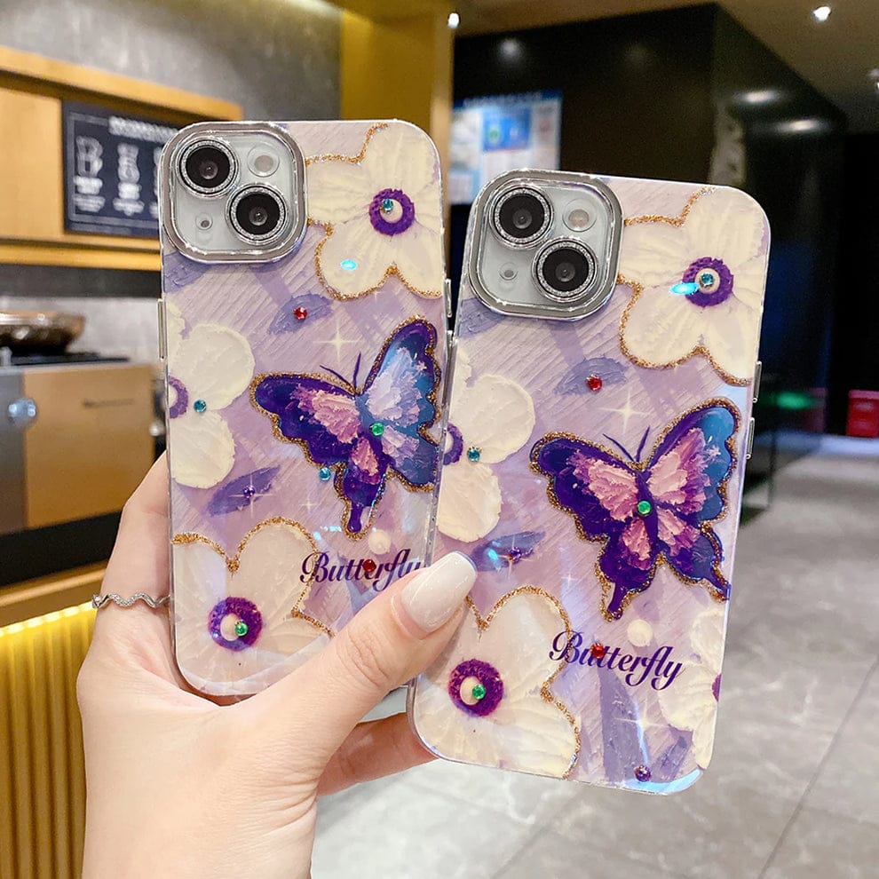 Butterfly Pearl Adorned Phone Case For iPhone