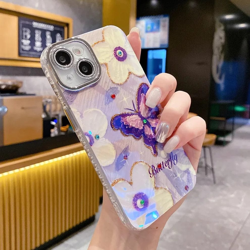 Butterfly Pearl Adorned Phone Case For iPhone