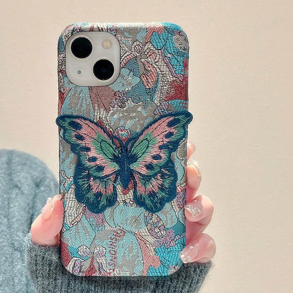 Butterfly Embroidery Luxe Case For iPhone