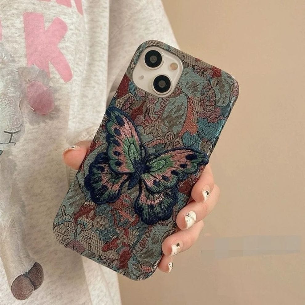 Butterfly Embroidery Luxe Case For iPhone