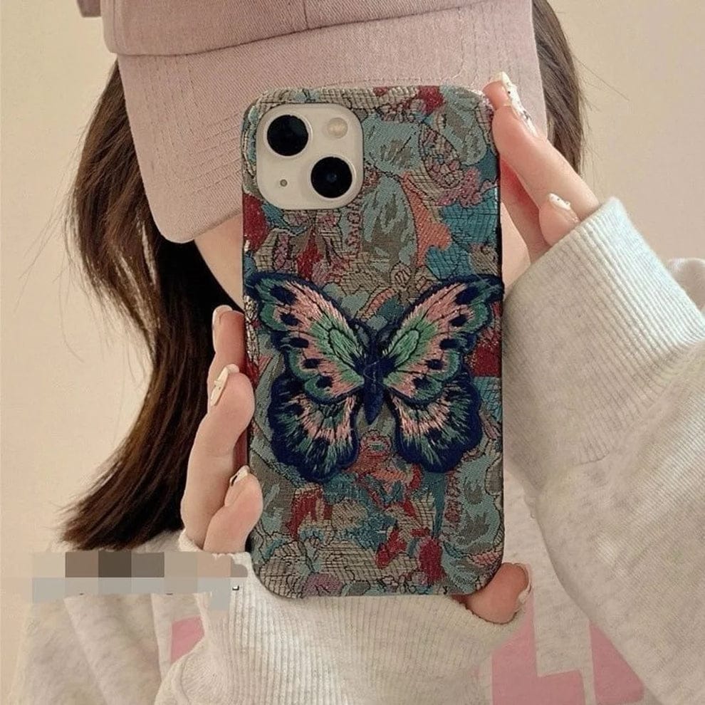 Butterfly Embroidery Luxe Case For iPhone