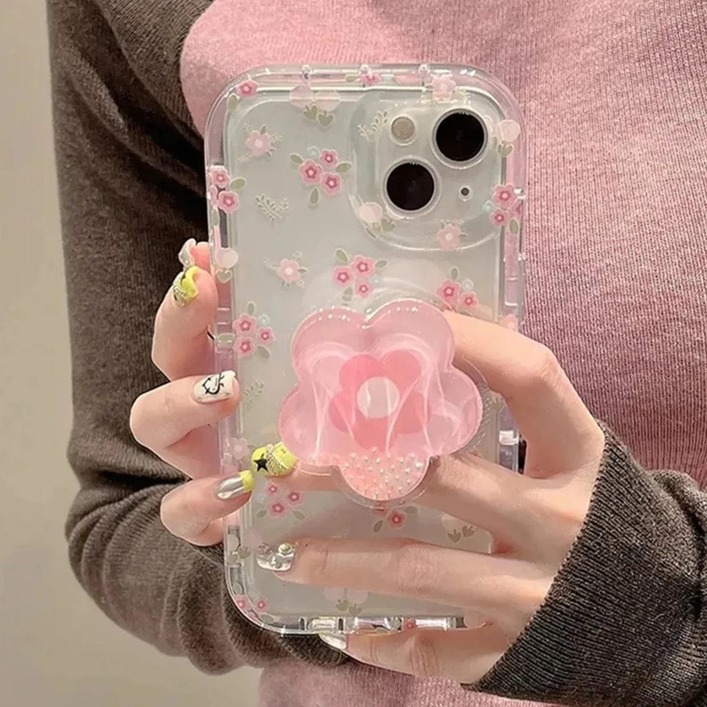 Cute Korean Floral Phone Gripper Case For iPhone