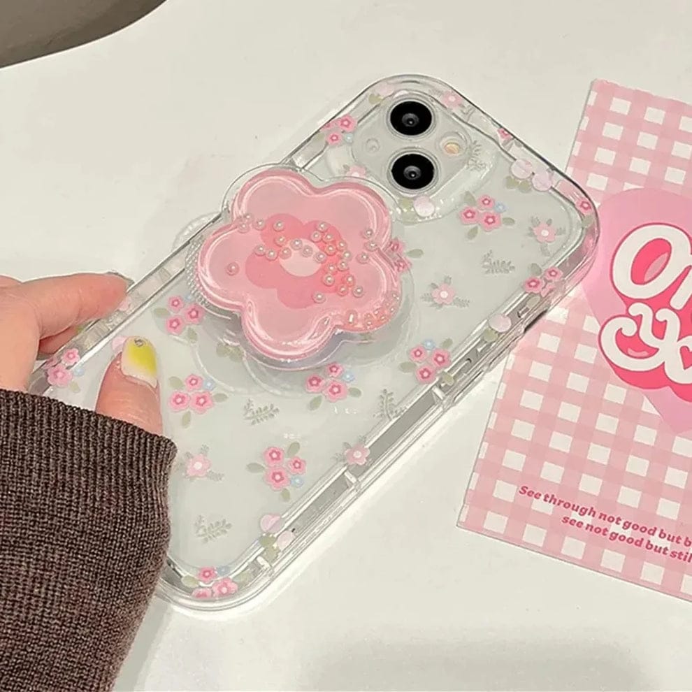 Cute Korean Floral Phone Gripper Case For iPhone