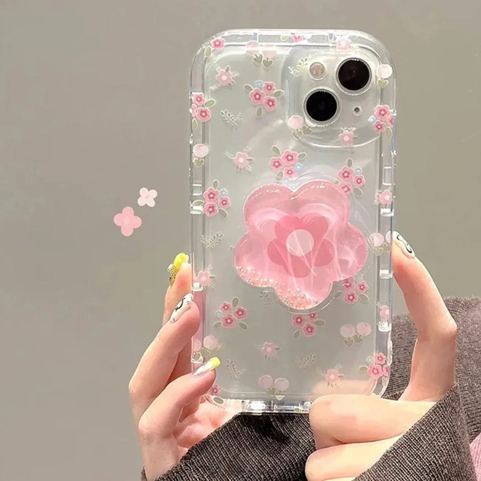 Cute Korean Floral Phone Gripper Case For iPhone