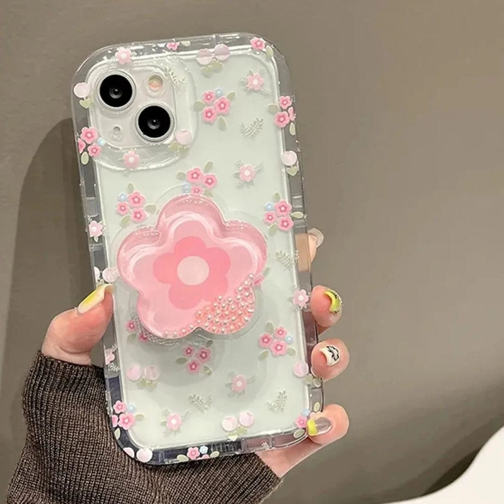 Cute Korean Floral Phone Gripper Case For iPhone