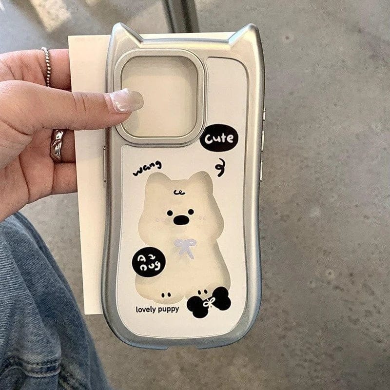 Whimsical Silver Plated Puppy Ears Case For iPhone