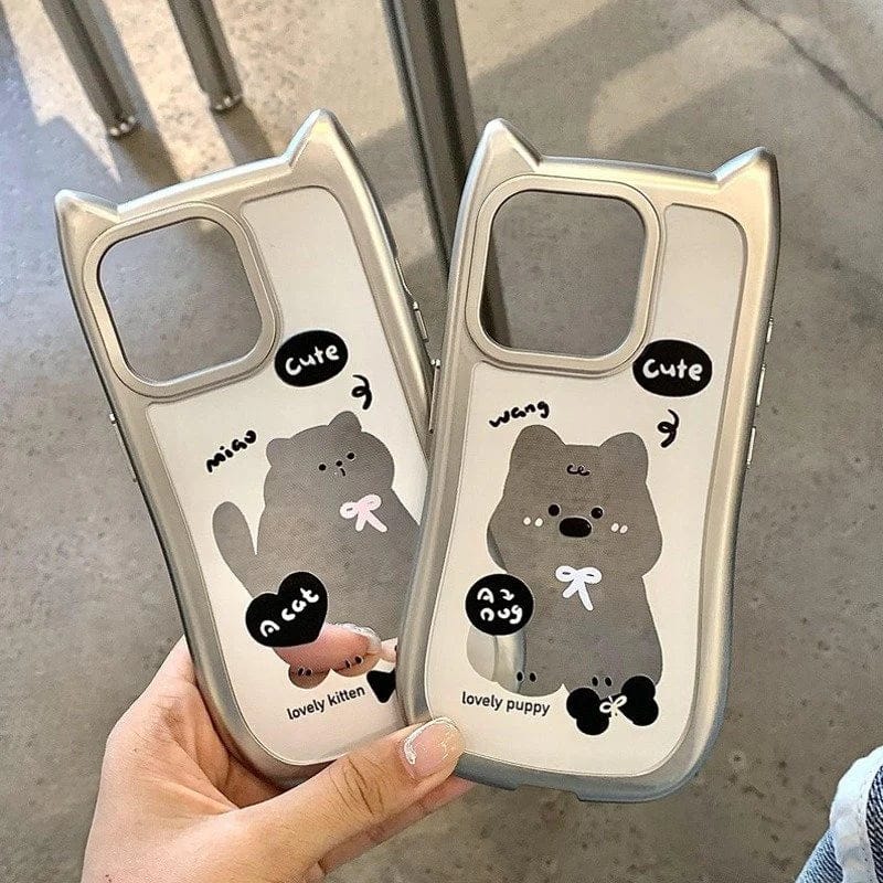 Whimsical Silver Plated Puppy Ears Case For iPhone
