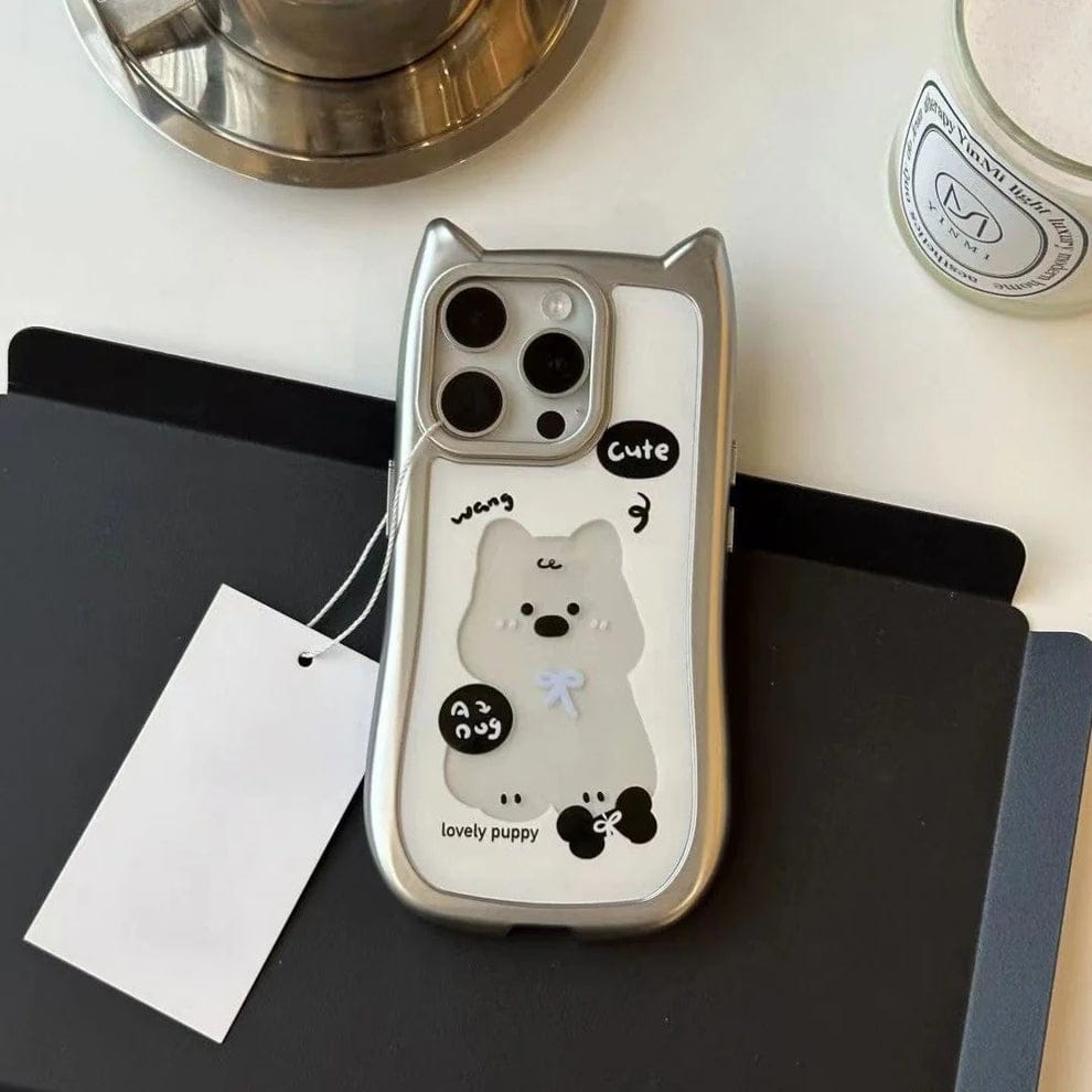 Whimsical Silver Plated Puppy Ears Case For iPhone