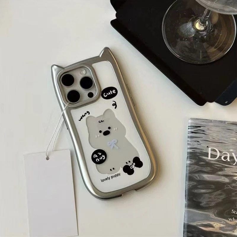 Whimsical Silver Plated Puppy Ears Case For iPhone