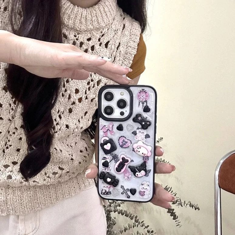 Whimsical 3D Kitty Cartoon Case with Charm For iPhone