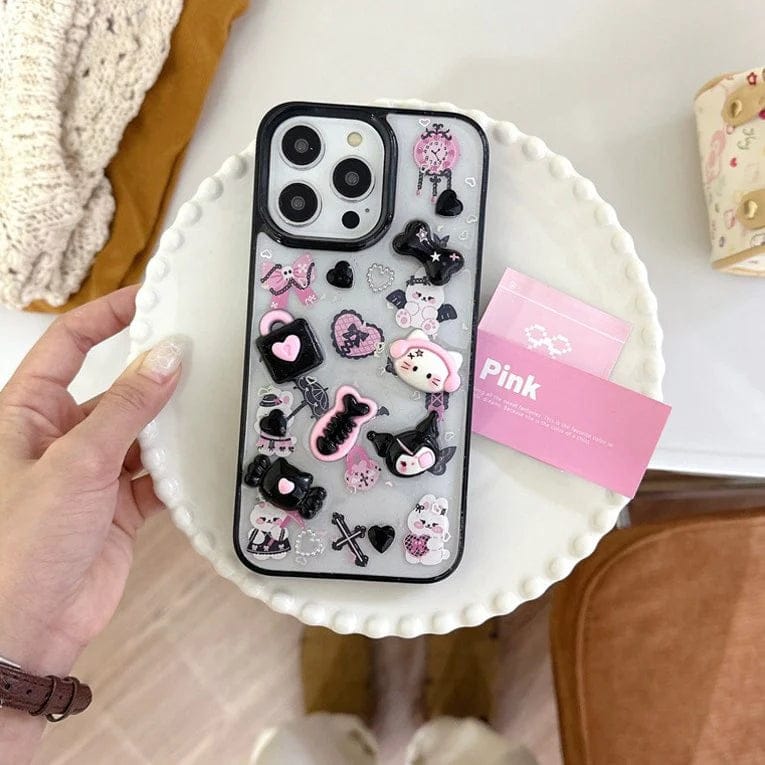 Whimsical 3D Kitty Cartoon Case with Charm For iPhone