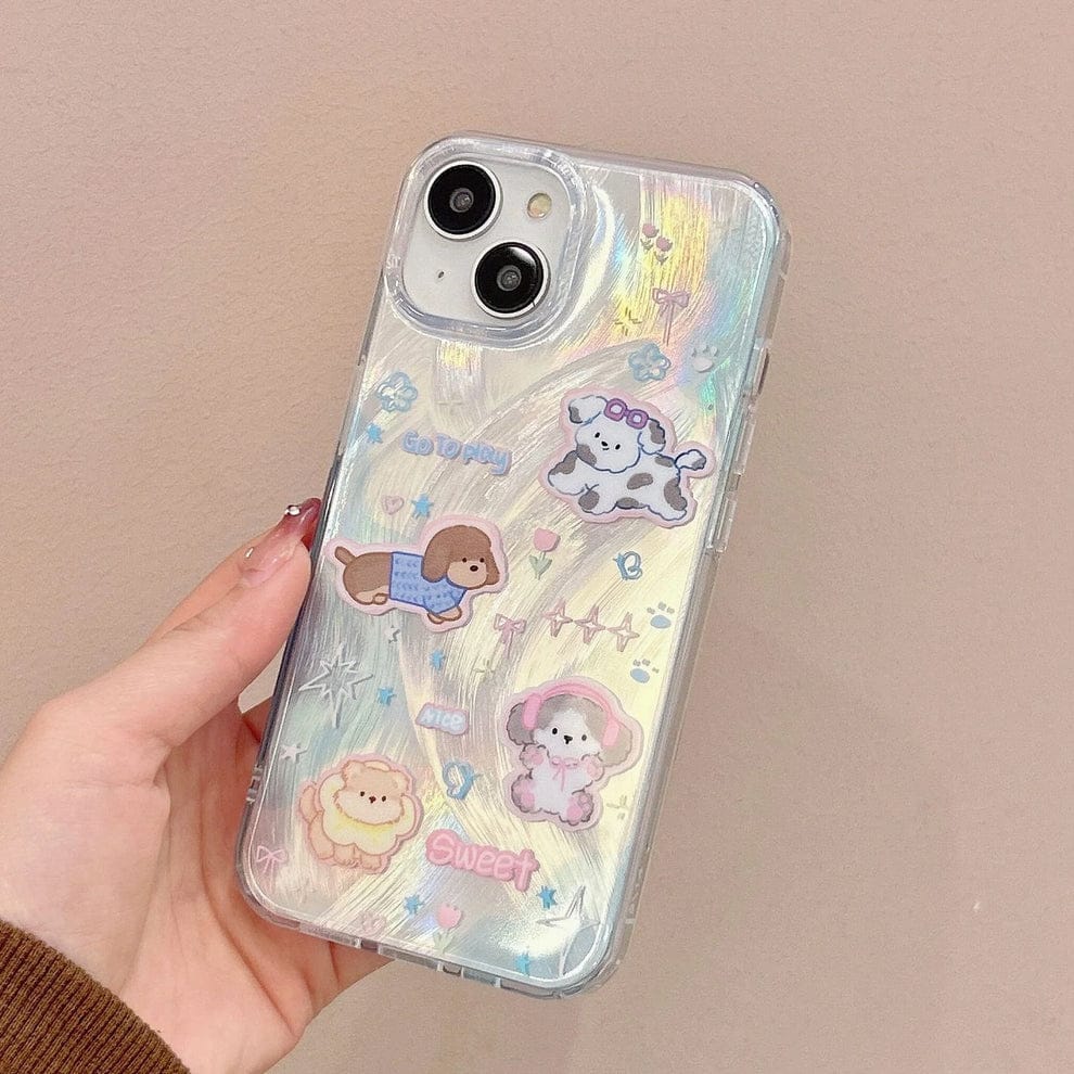 Sparkling Starry Pup Glimmer Case With AirPods Pro Case For iPhone