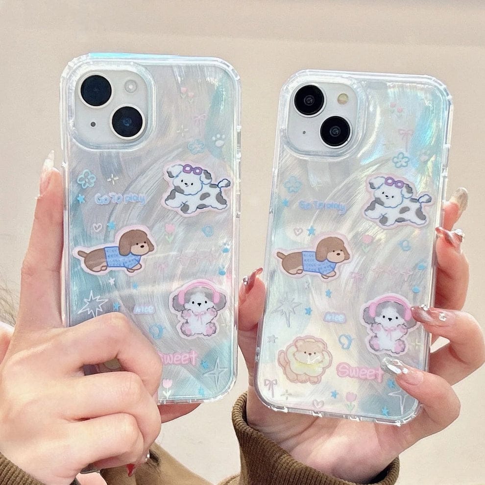 Sparkling Starry Pup Glimmer Case With AirPods Pro Case For iPhone