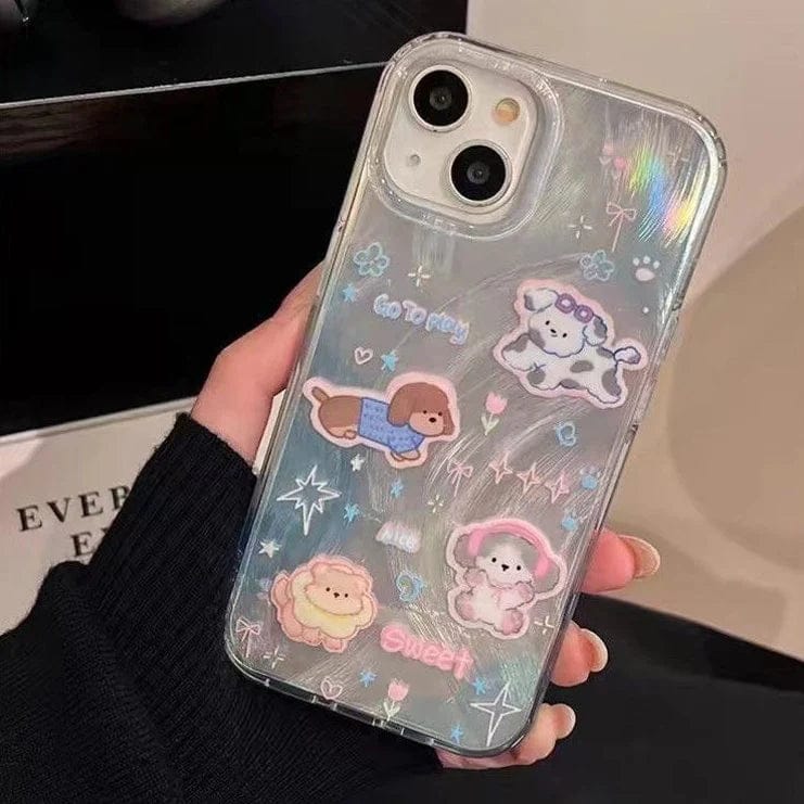 Sparkling Starry Pup Glimmer Case With AirPods Pro Case For iPhone