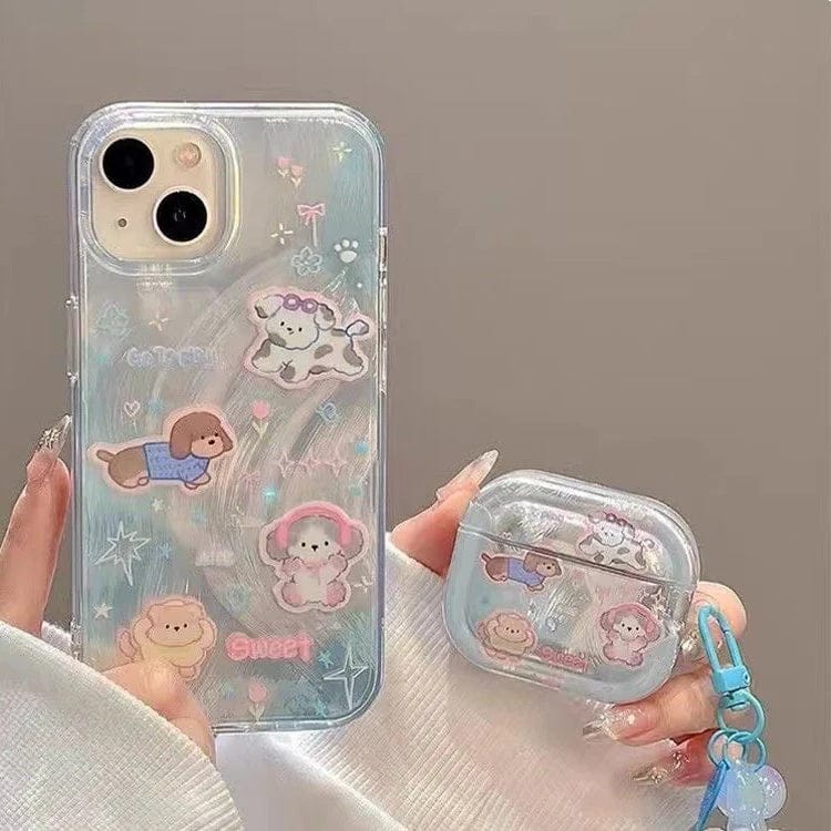 Sparkling Starry Pup Glimmer Case With AirPods Pro Case For iPhone