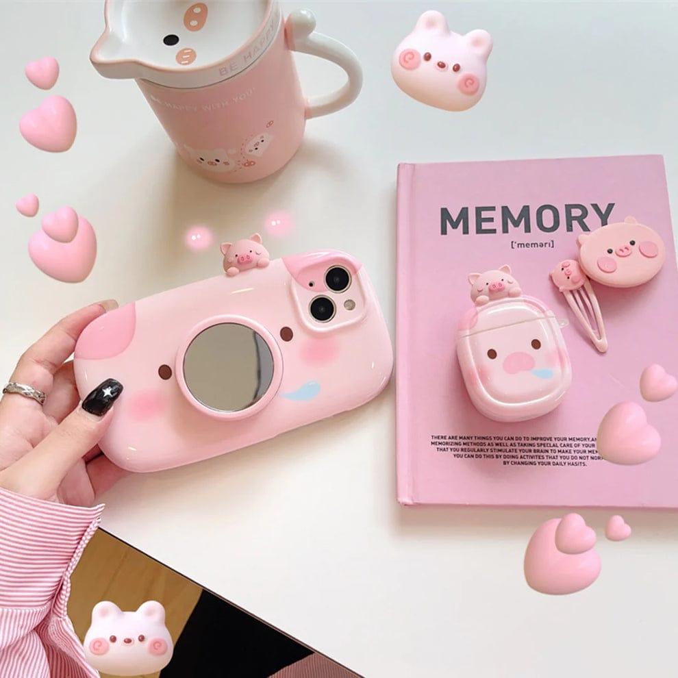 Piggy Perk Cartoon Phone Case With Airpods Case For iPhone