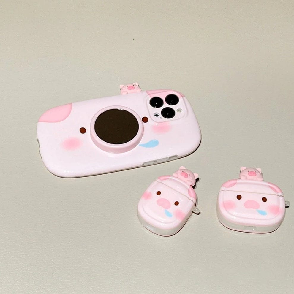Piggy Perk Cartoon Phone Case With Airpods Case For iPhone