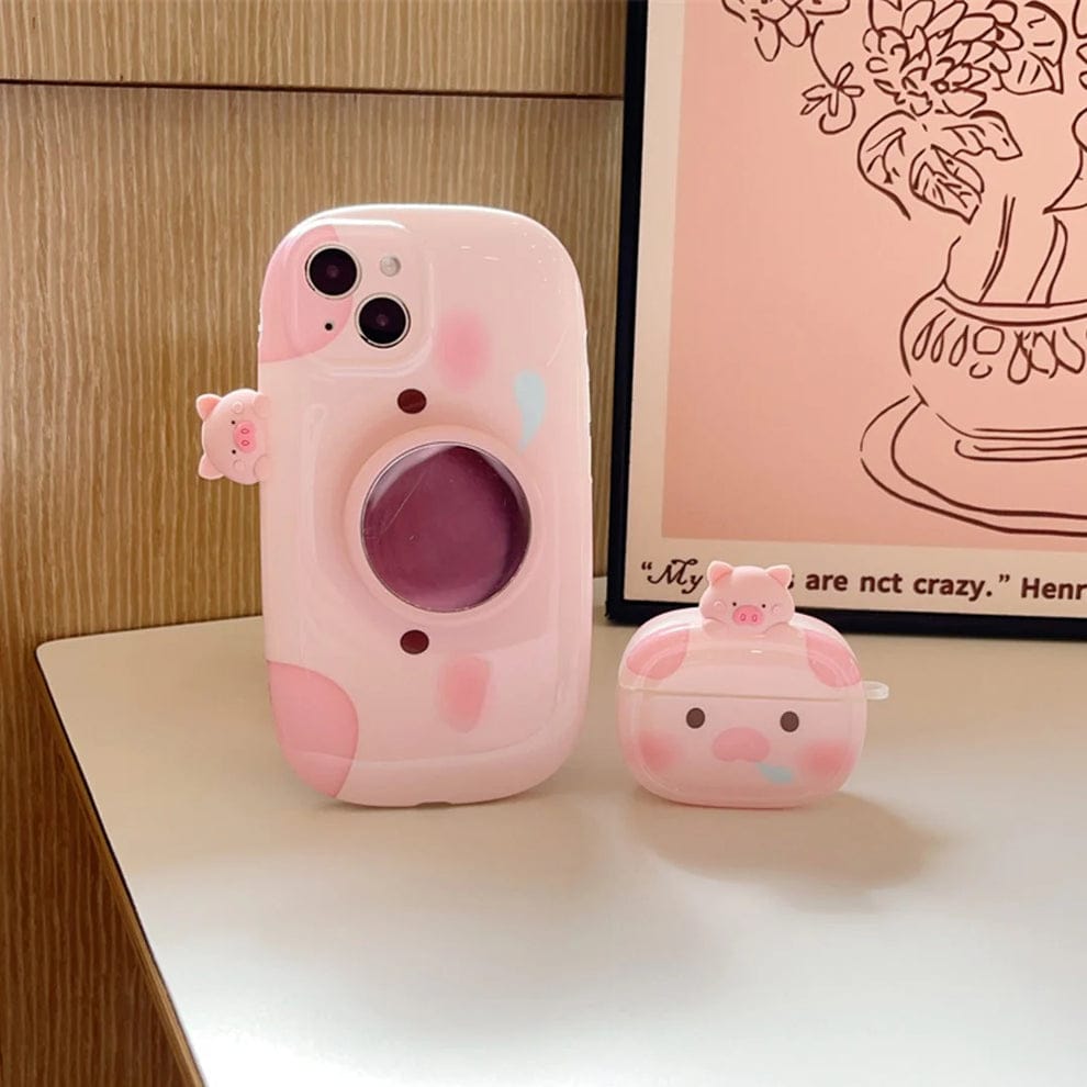 Piggy Perk Cartoon Phone Case With Airpods Case For iPhone