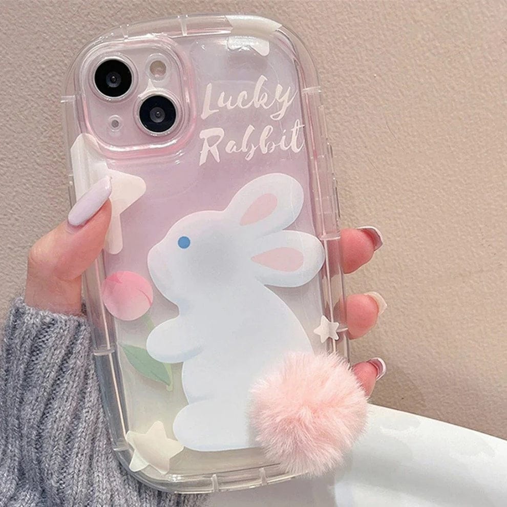 Furry Elegance Rabbit Tail Phone Case With Airpods Case For iPhone