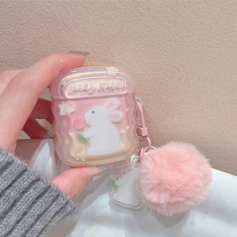 Furry Elegance Rabbit Tail Phone Case With Airpods Case For iPhone